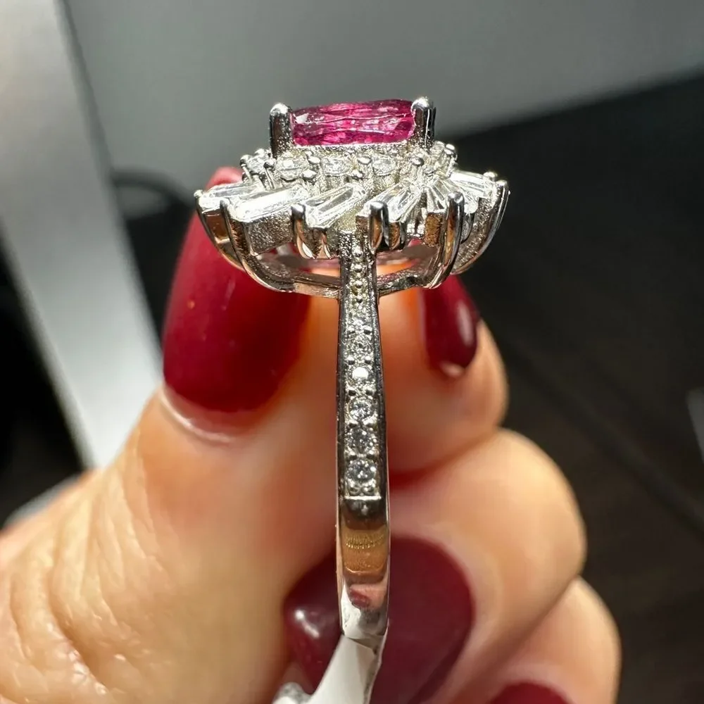 Genuine 1ct‎ rhodalite garnet, CZ diamonds all set in solid .925 ring!